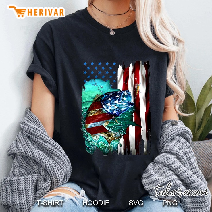 Fishing Reel Cool American Flag Version Ladies Tee
