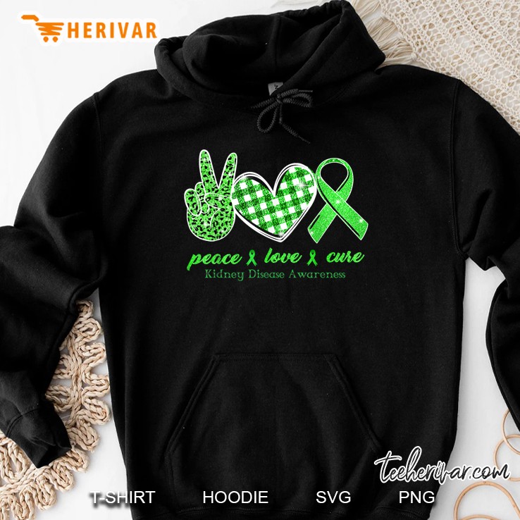 Peace Love Cure Kidney Disease Awareness Leopard Peace Sigh Hand Plaid Heart Green Ribbon Hoodie