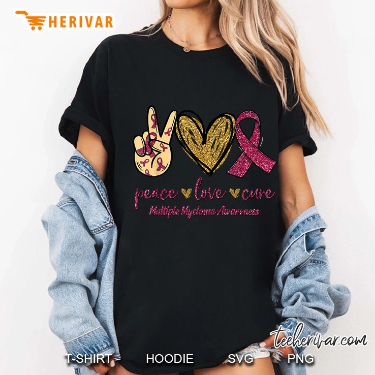 Peace Love Cure Multiple Myeloma Awareness Red Ribbon Version Ladies Tee