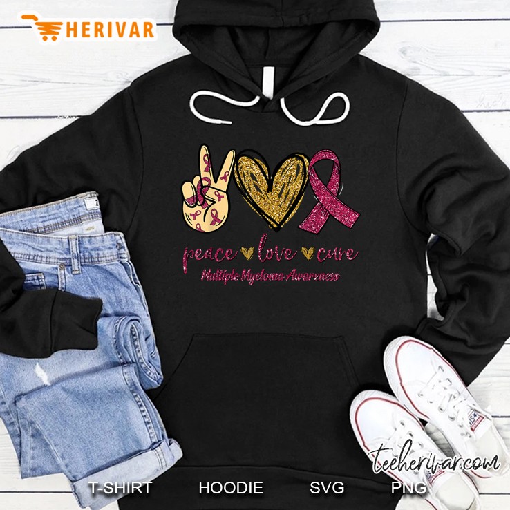 Peace Love Cure Multiple Myeloma Awareness Red Ribbon Version Hoodie