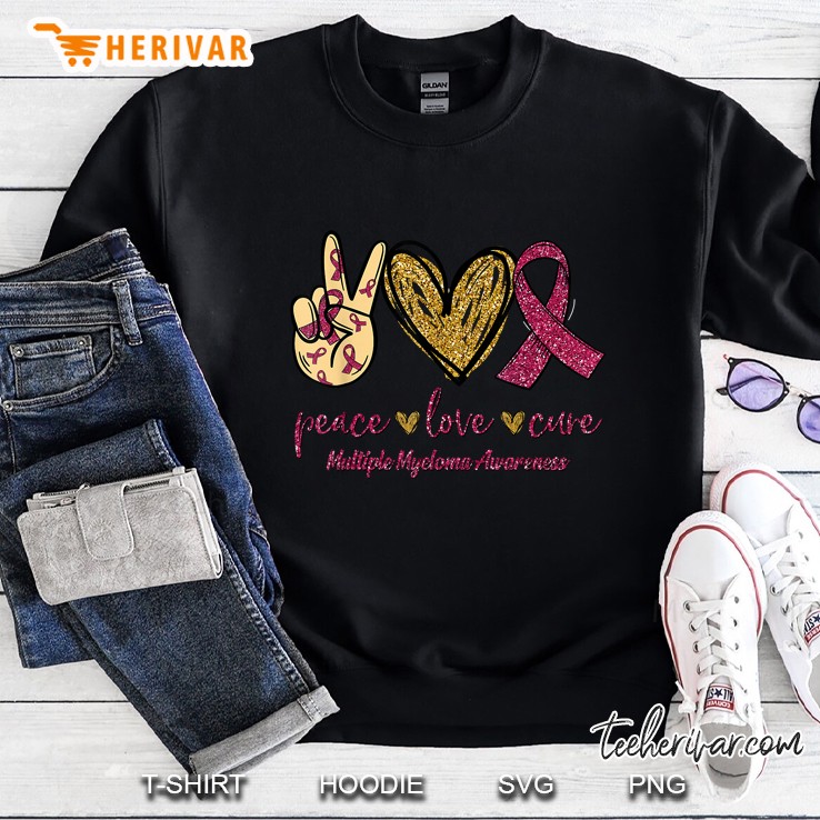 Peace Love Cure Multiple Myeloma Awareness Red Ribbon Version Sweatshirt