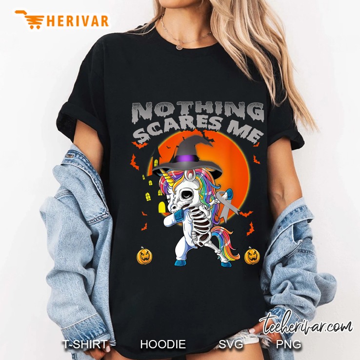 Nothing Scares Me Brain Cancer Dabbing Unicorn Skeleton Ladies Tee