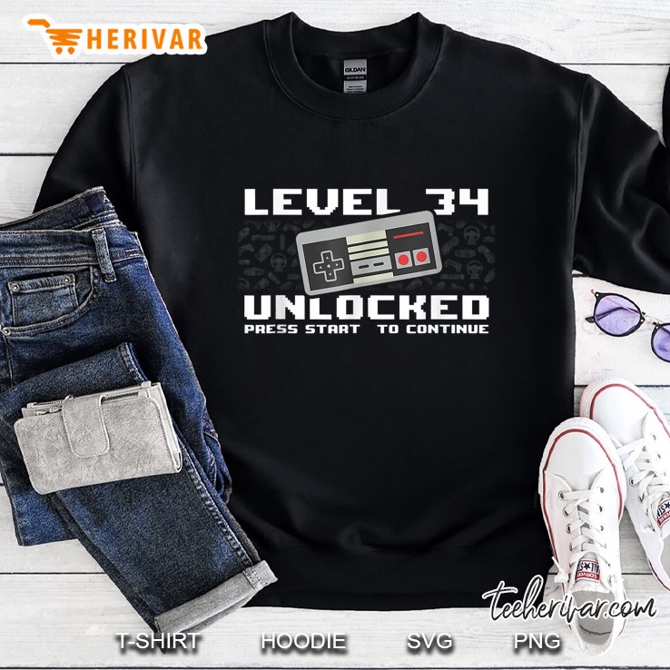Level 34 Unlocked Press Start To Continue Sweatshirt