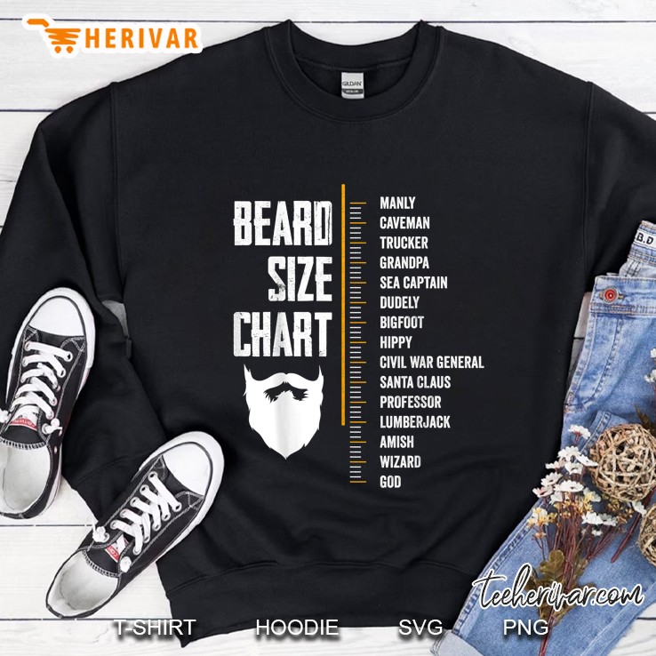 Beard Size Chart Mainly Caveman Trucker Grandpa Sea Captain Dudely Bigfoot Sweatshirt