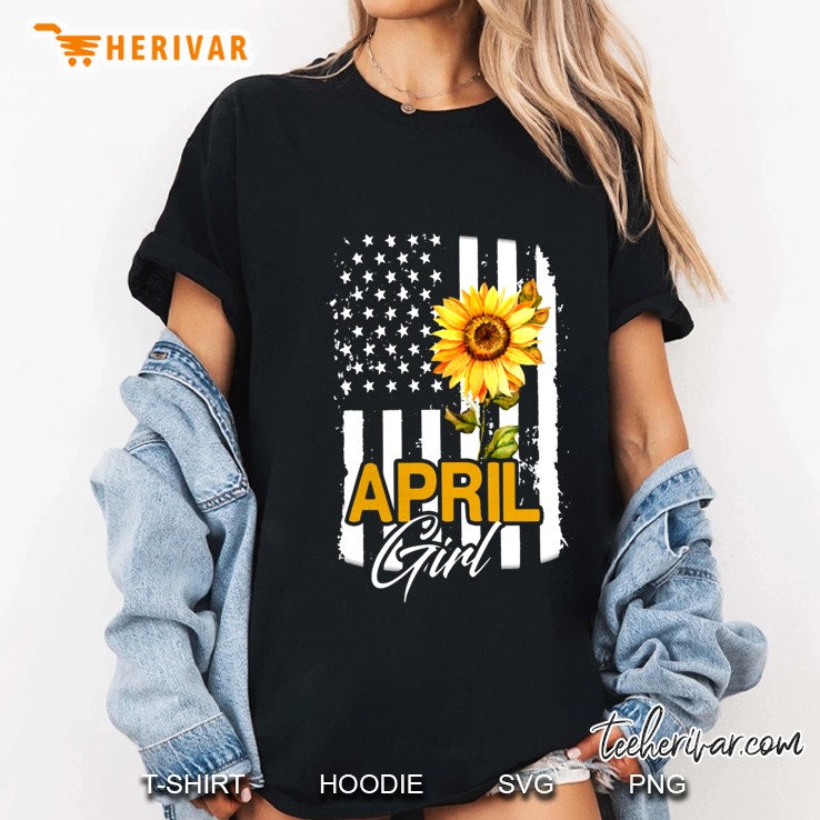 April Girl Sunflower American Flag Version Ladies Tee