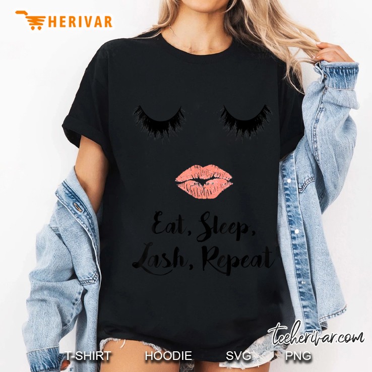 Eat Sleep Lash Repeat Eyelash Makeup Face Ladies Tee