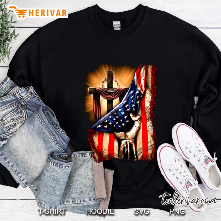 Cross Behind American Flag Sweatshirt