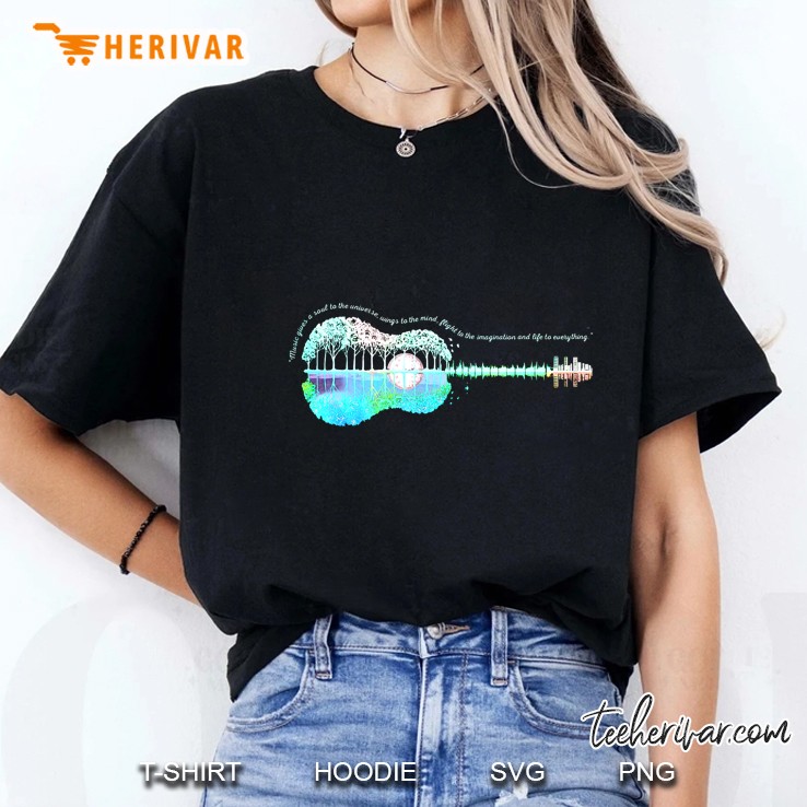 Music Gives A Soul To The Universe Wings To The Mind Guitar Version Ladies Tee