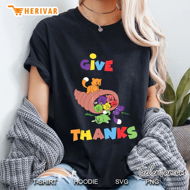 Give Thanks Cats In A Cornucopia Ladies Tee
