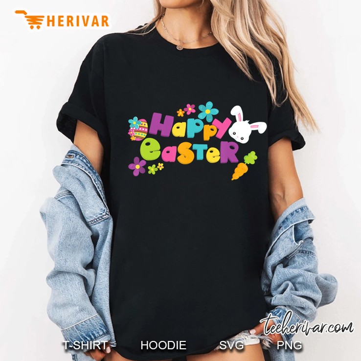 Happy Easter Spring Flowers Bunny Rabbit Egg Hunt Ladies Tee