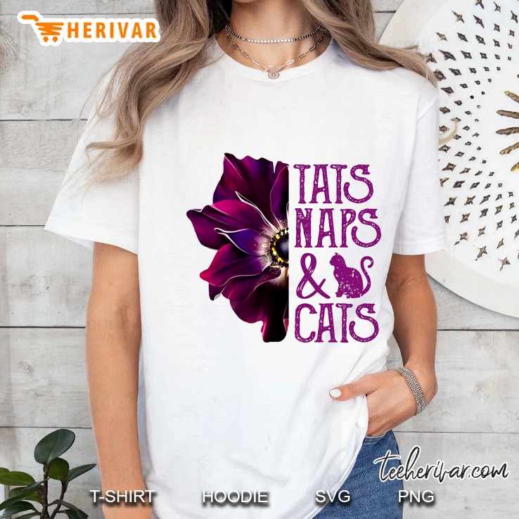 Tats Naps & Cats Purple Flower Version Ladies Tee