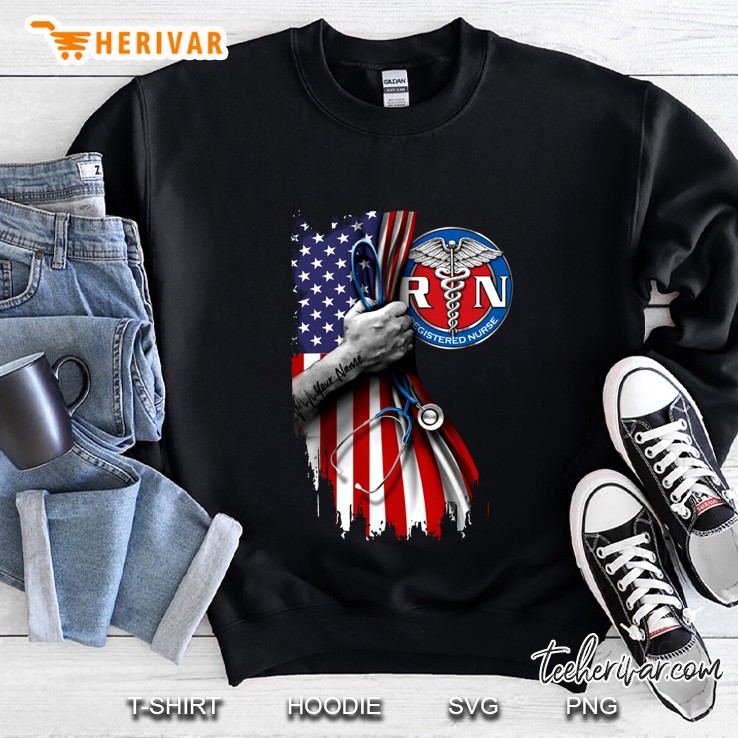 Rn Registered Nurse Hand Holding Stethoscope Caduceus American Flag Version Sweatshirt