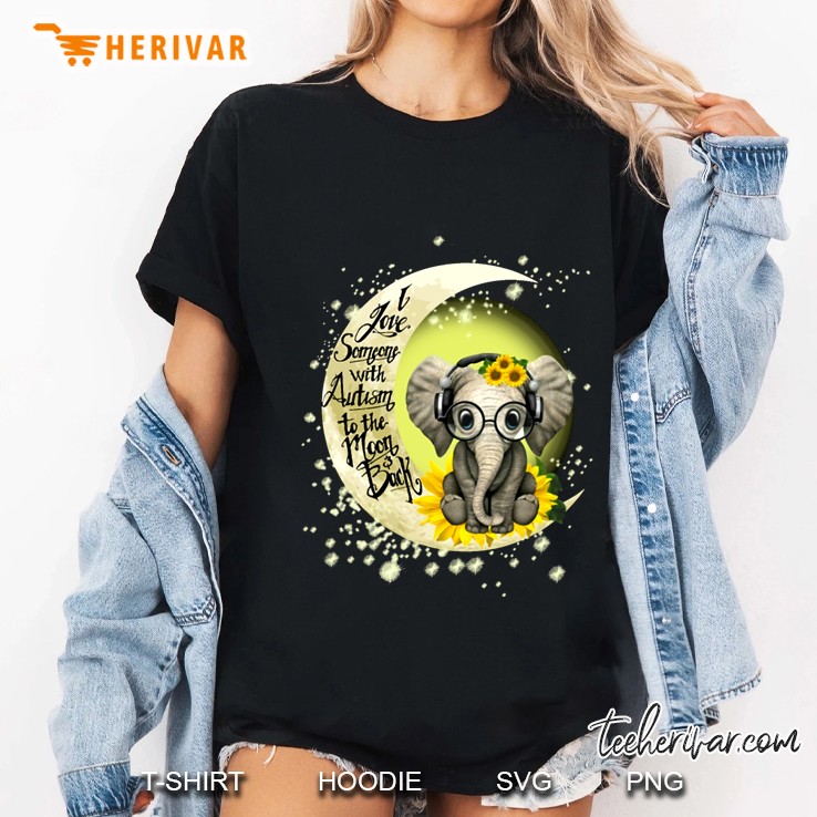 I Love Someone With Autism To The Moon & Back Sunflower Elephant Version Ladies Tee