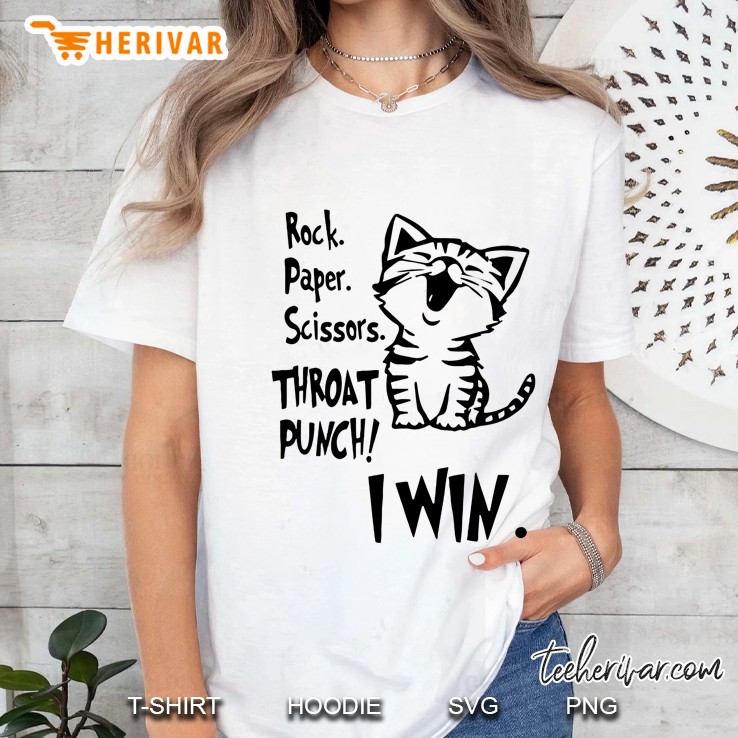 Rock Paper Scissors Throat Punch I Win Cute Cat Version Ladies Tee