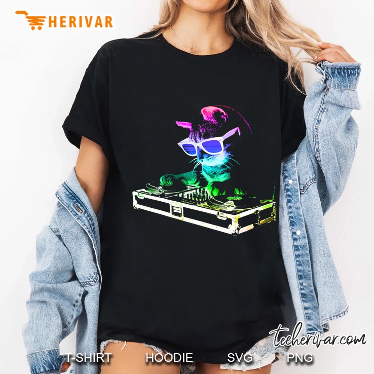 House Cat Rainbow Dj Kitty Ladies Tee
