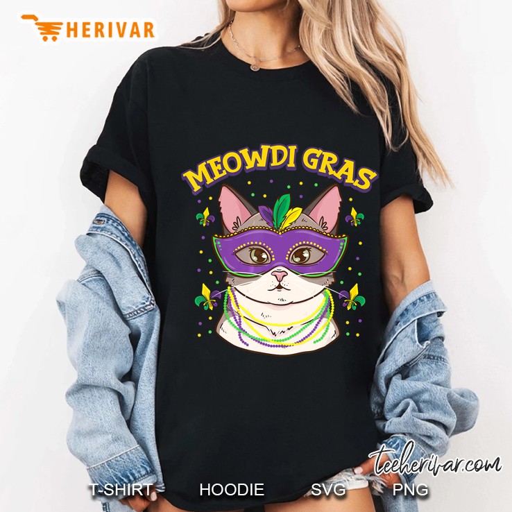 Meowdi Gras Mardi Gras Cat Version2 Ladies Tee