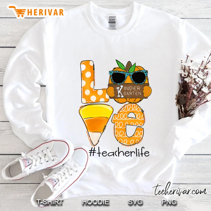 Love Kindergarten Teacherlife Pumpkin Candy Corn Halloween Sweatshirt