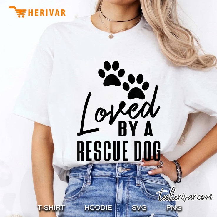 Loved By A Rescue Dog Black Print Pet Adoption Ladies Tee