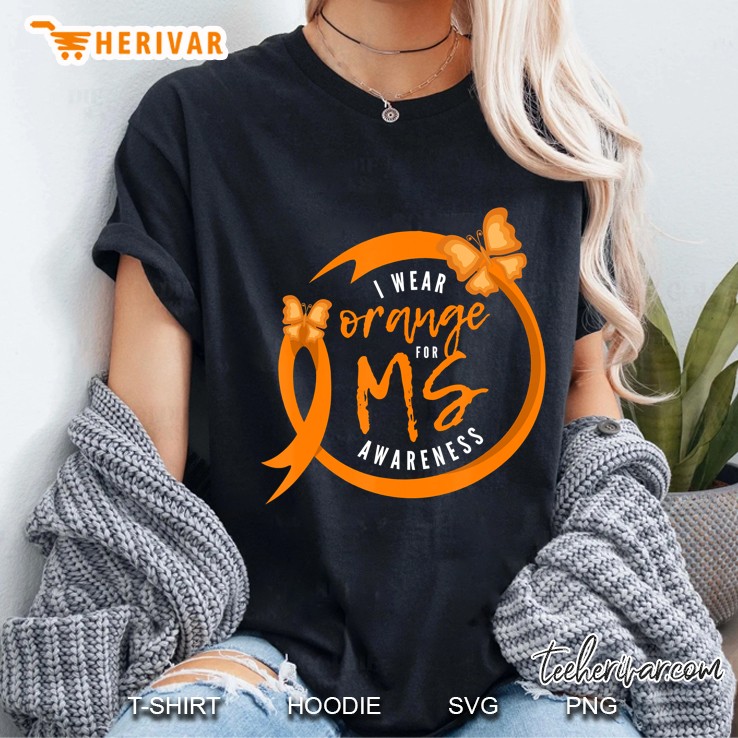 I Wear Orange For Ms Awareness O Ribbon Version Ladies Tee