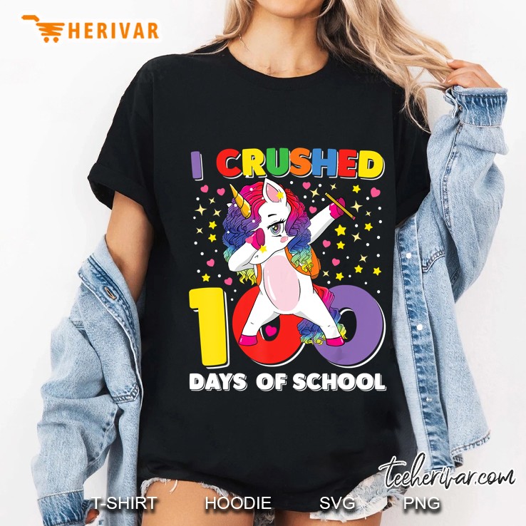 I Crushed 100 Days Of School Dabbing Unicorn Version Ladies Tee