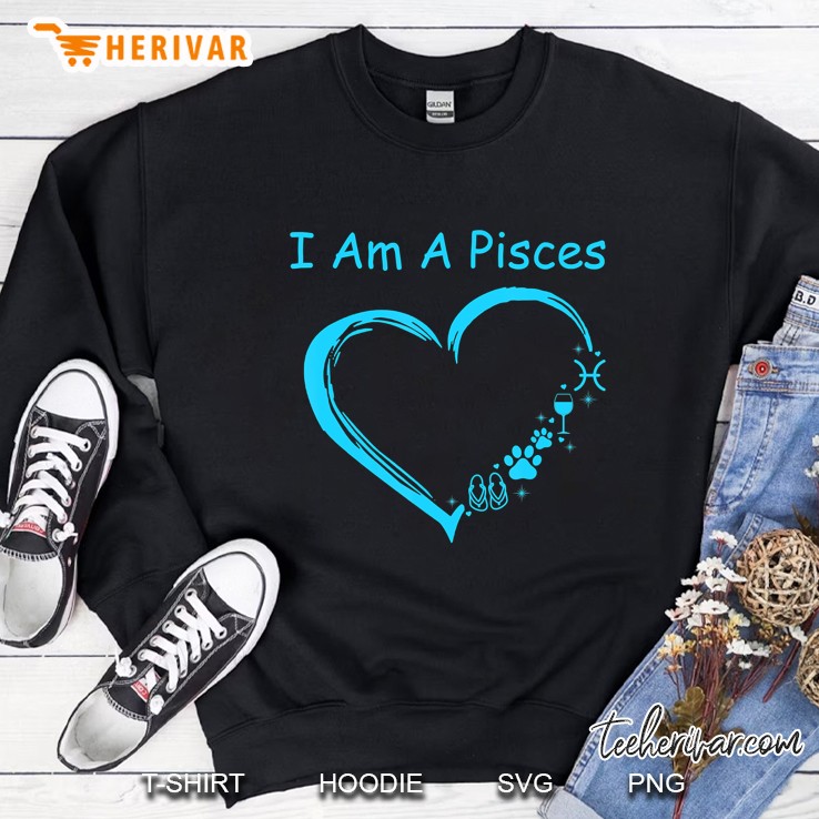 I Am A Pisces Love Wine Dog Flip Flop Blue Heart Graphic Sweatshirt