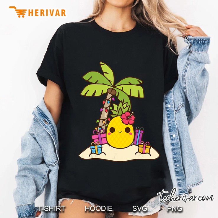 Mele Kalikimaka Christmas Hawaiian Xmas Pineapple Lights Ladies Tee