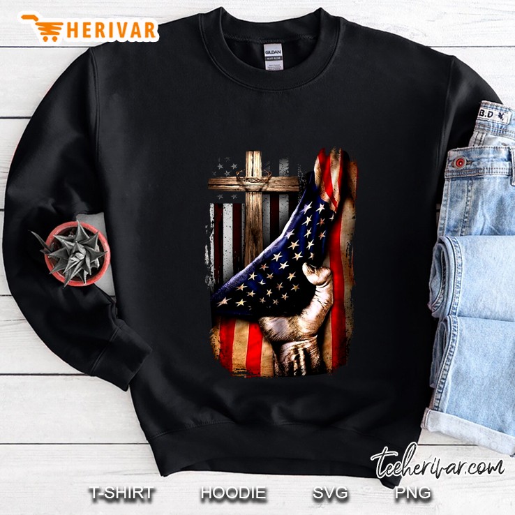 Cross Behind American Flag Sweatshirt