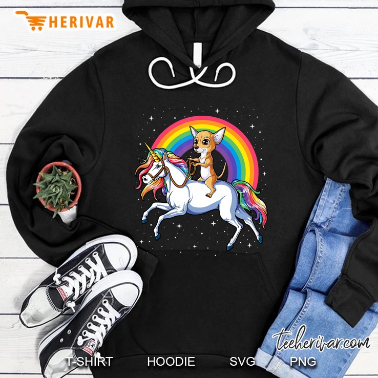 Chihuahua Riding Unicorn Space Galaxy Rainbow Dog Hoodie