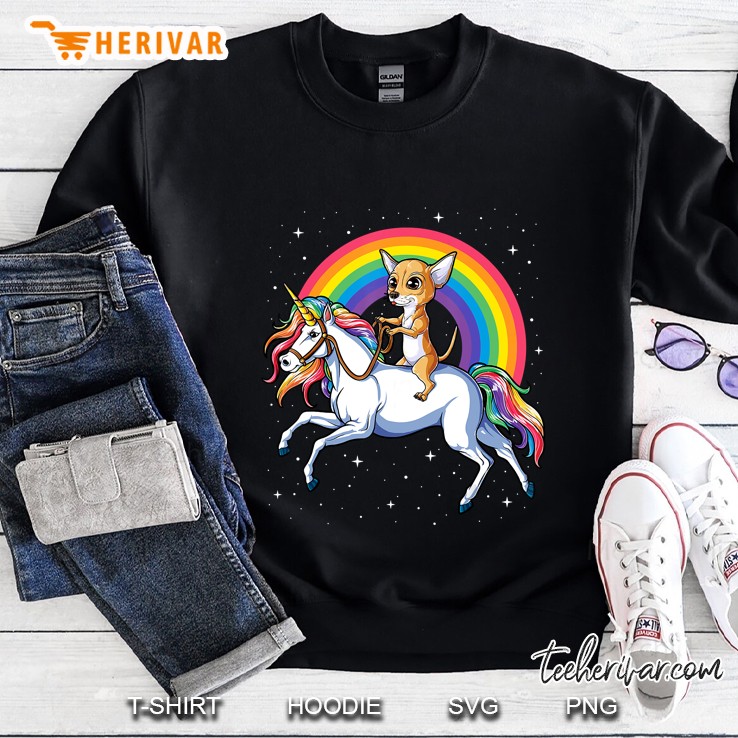 Chihuahua Riding Unicorn Space Galaxy Rainbow Dog Sweatshirt