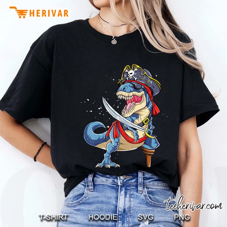 Dinosaur T Rex Pirate Jolly Roger Halloween Ladies Tee