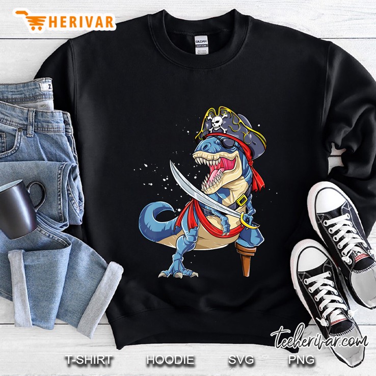 Dinosaur T Rex Pirate Jolly Roger Halloween Sweatshirt