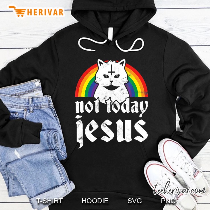 Not Today Jesus Rainbow Satanic Cat Goth Hoodie
