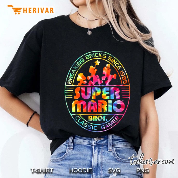 Super Mario Breaking Bricks Since 1985 Bros Classic Gamer Tie Dye Version Ladies Tee