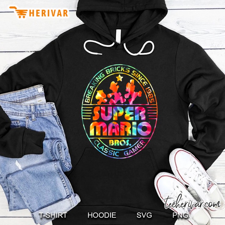 Super Mario Breaking Bricks Since 1985 Bros Classic Gamer Tie Dye Version Hoodie