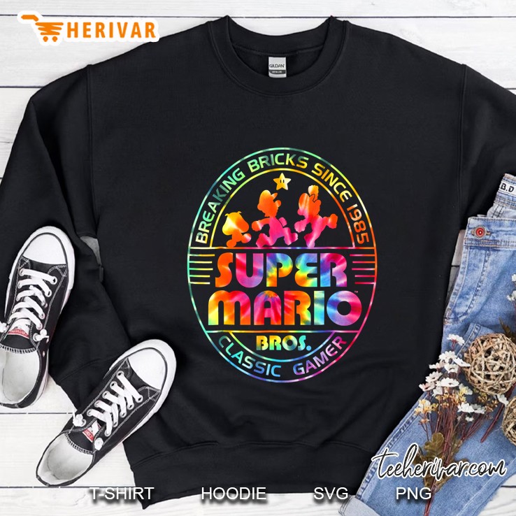 Super Mario Breaking Bricks Since 1985 Bros Classic Gamer Tie Dye Version Sweatshirt