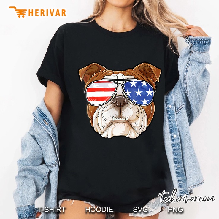 English Bulldog American Sunglasses 4Th Of July Dog Ladies Tee