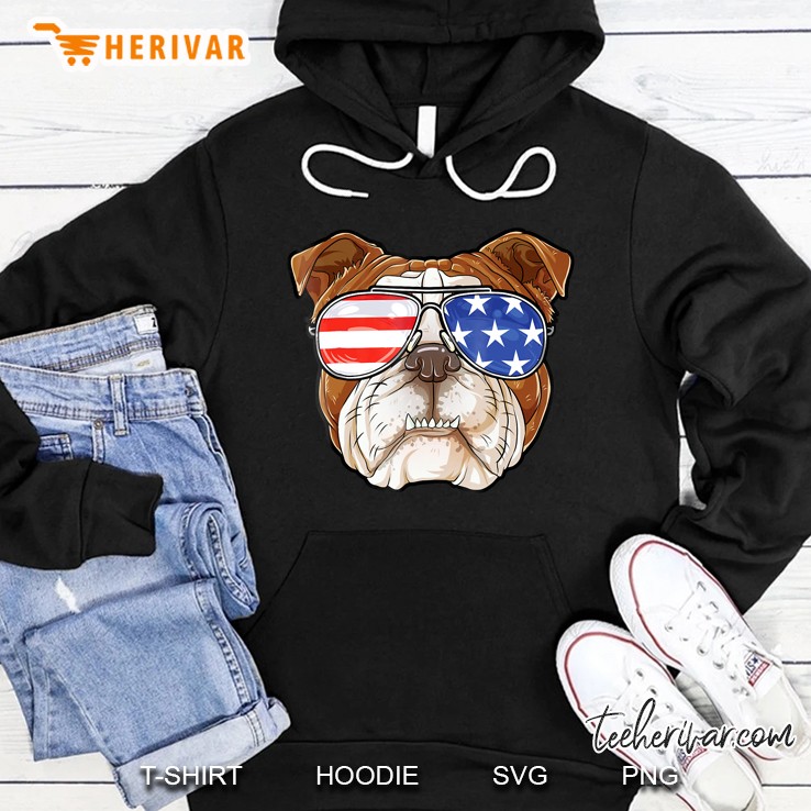 English Bulldog American Sunglasses 4Th Of July Dog Hoodie
