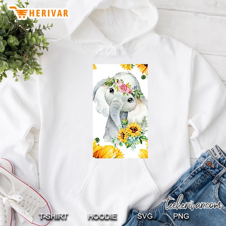 Cute Elephant Wear Wreath Sunflower Version Hoodie