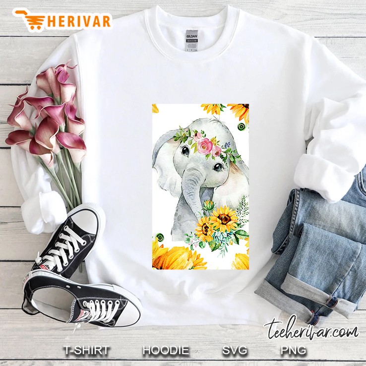 Cute Elephant Wear Wreath Sunflower Version Sweatshirt
