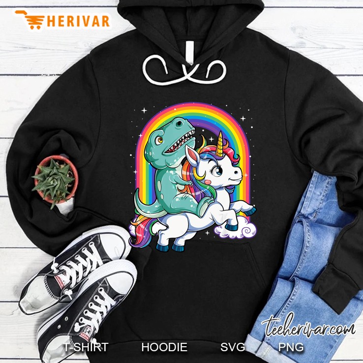 Dinosaur Riding Unicorn Rainbow Hoodie