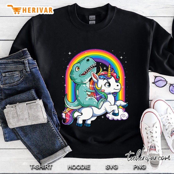 Dinosaur Riding Unicorn Rainbow Sweatshirt