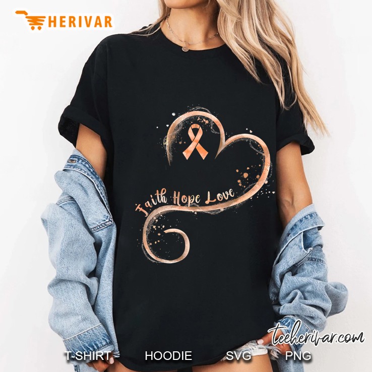 Faith Hope Love Peach Ribbon Endometrial Cancer Awareness Ladies Tee