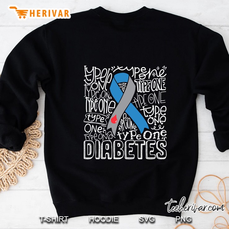 Grey And Blue Ribbon Typography Type 1 Diabetes Awareness Sweatshirt