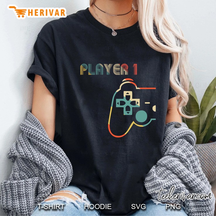 Gamer Couple Player 1 Game Controller Vintage Version Ladies Tee