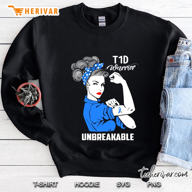 T1d Warrior Unbreakable Strong Woman With Grey And Blue Ribbon Tattoo Version Sweatshirt