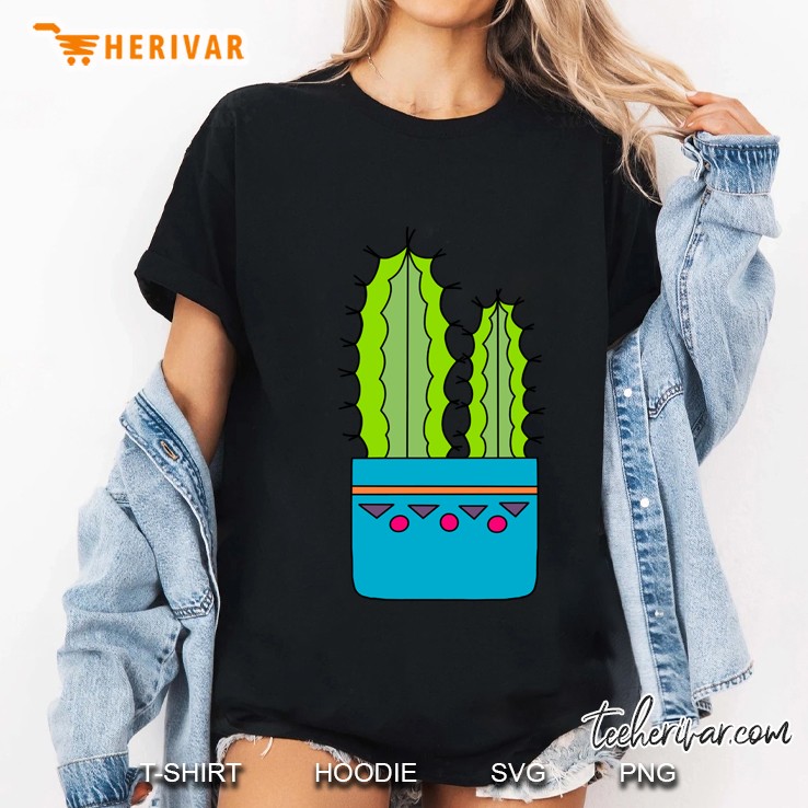 Cute Cactus Design 114 Big And Small Cacti In A Nice Blue Pot Ladies Tee