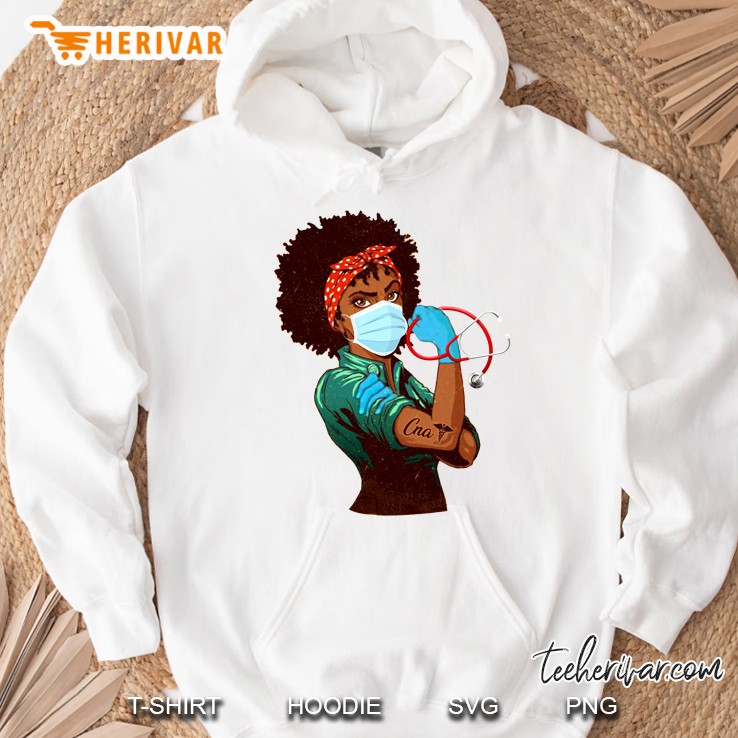 Afro Strong Cna Wear Face Mask With Stethoscope Hoodie