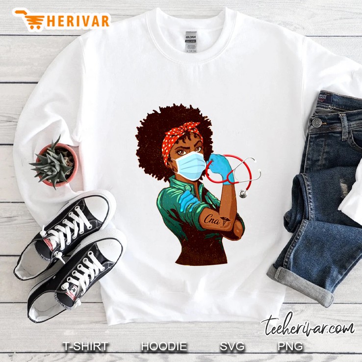 Afro Strong Cna Wear Face Mask With Stethoscope Sweatshirt