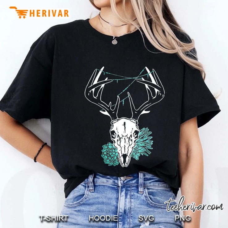 Deer Skull And Succulents Ladies Tee