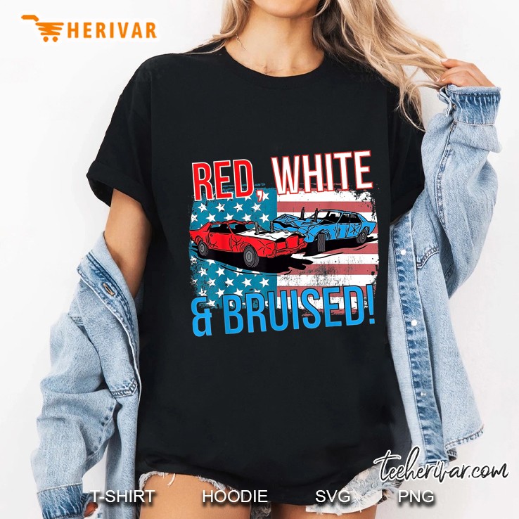 Red White & Bruised American Flag Demolition Derby Car Ladies Tee